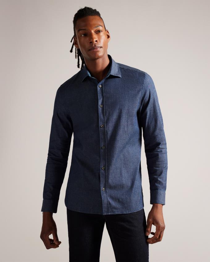 Chemises Ted Baker Long Sleeve Denim Bleu Homme | SCM-73884684